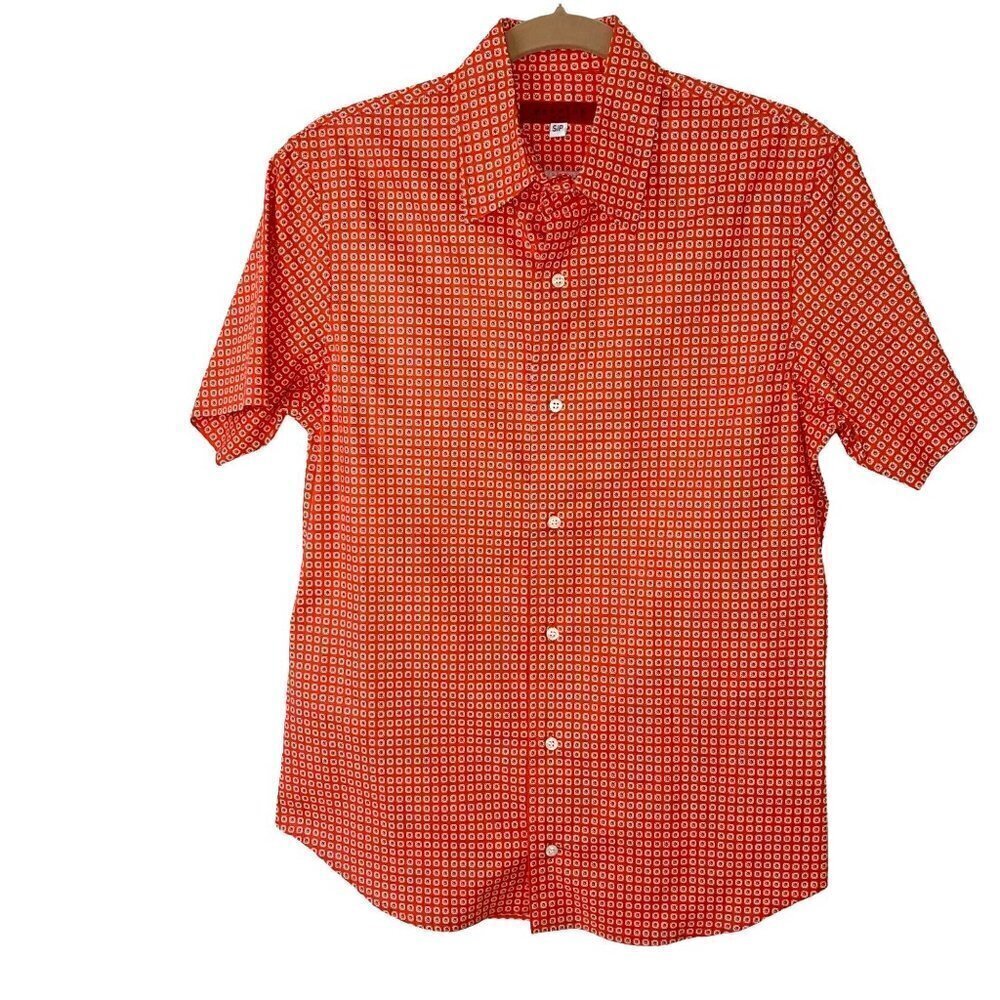 Envelop Jim Smith Button Front Shirt Mens Size Small Cotton Short Sleeve Orange